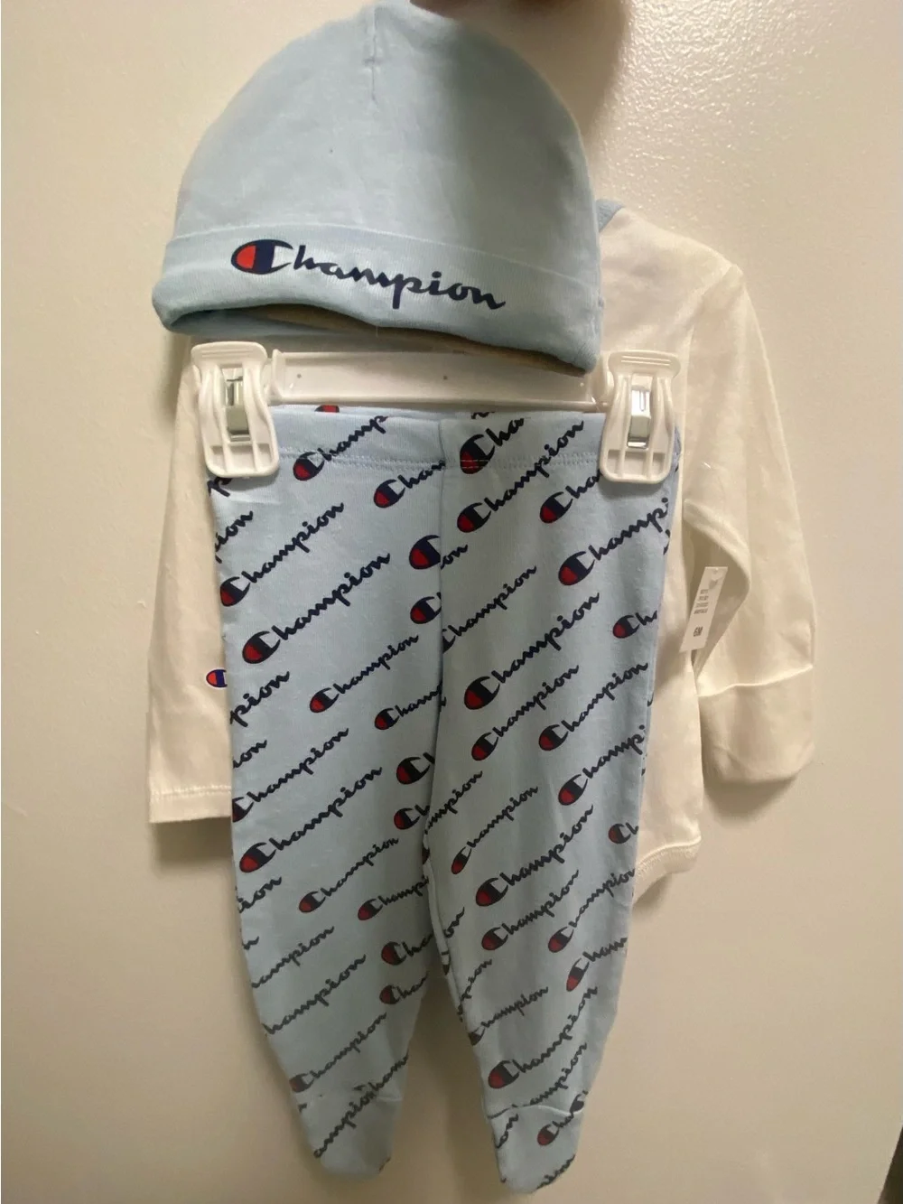 Champion White and Light Blue 'The Champ Has Arrived' Baby One-Piece